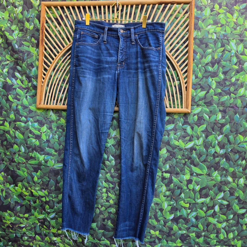 Madewell Slim Straight High Rise Raw Hem Jeans Dark Wash Size 29